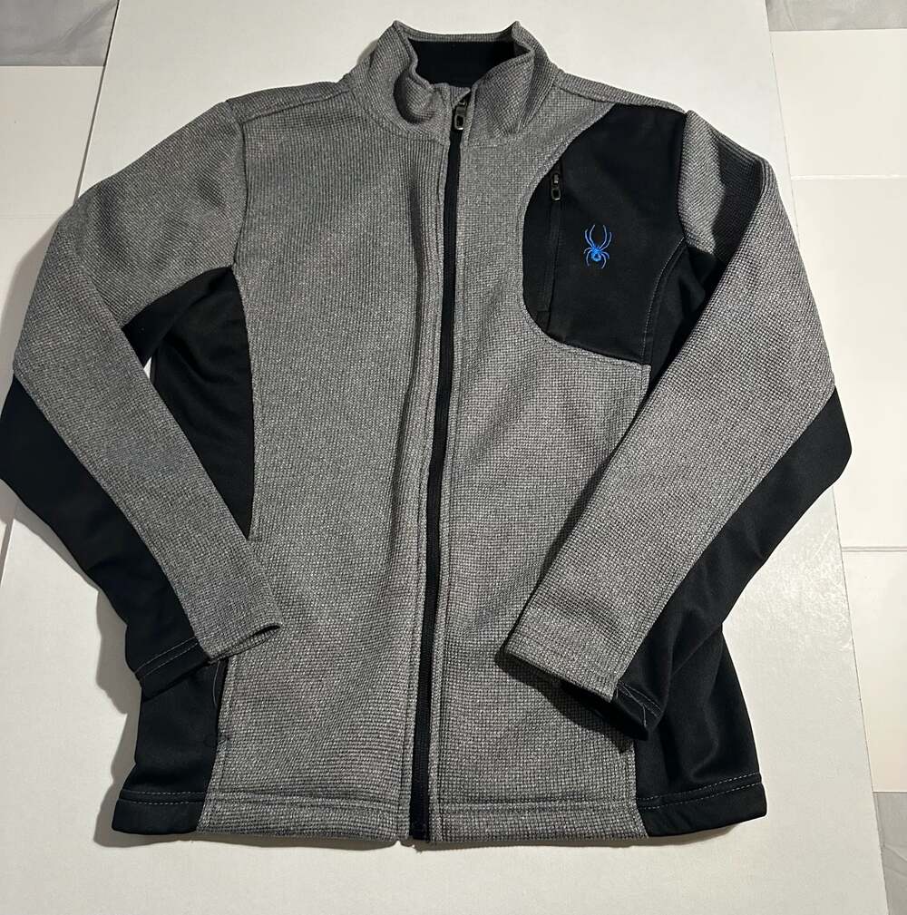 Spyder Boys Full Zip Waffle Knit Fleece Jacket, Gray, Youth Size Large (14/16)